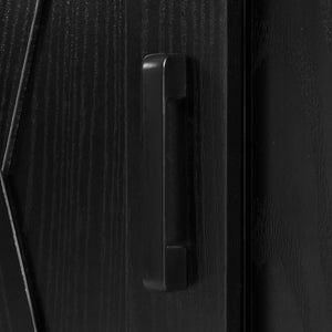 English Elm K&K 58" Farmhouse Kitchen Island with Sliding Barn Door, Drop Leaf, Glass Rack, Locking Wheels, Power Black N707P349811B