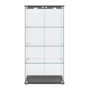 English Elm Modern Tempered Glass Display Cabinet With Led Lights - 2-Door, 4-Shelf Antique Style For Home & Retail W241S00055