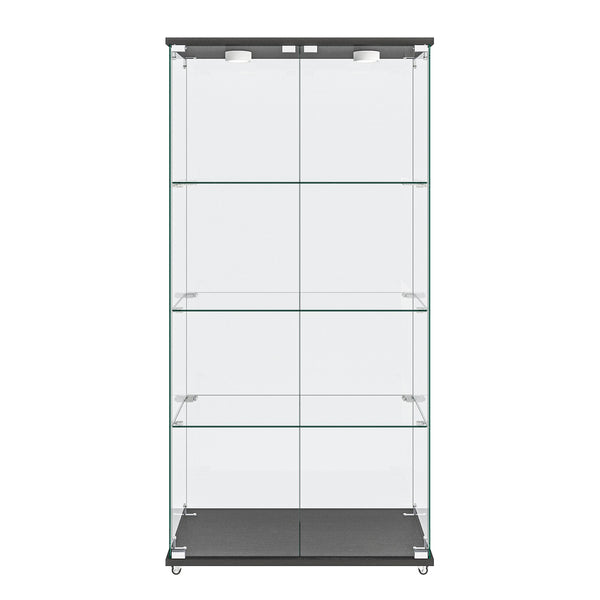 English Elm Modern Tempered Glass Display Cabinet With Led Lights - 2-Door, 4-Shelf Antique Style For Home & Retail W241S00055