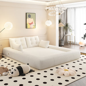 English Elm Human 78.7" Multi-Functional Foldable Sofa Bed – 3-in-1 Teddy Foam Sleeper, Removable Cushions, 2-Seater Guest Lounge Beige+White W1885P277275