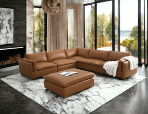 English Elm Brighton Top Grain Leather 6-Piece Modular Sectional With Ottoman – Modern Comfort & Versatile Design B2726S00005