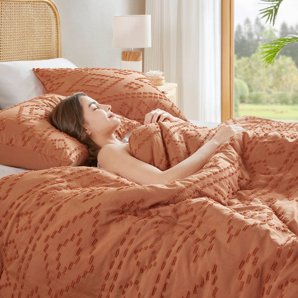 JLA Home 510 Design - Comforter tufted boho mini set with geometric stitch detail, breathable microfiber, OEKO‑TEX certified cozy layer Terracotta AM10-0552
