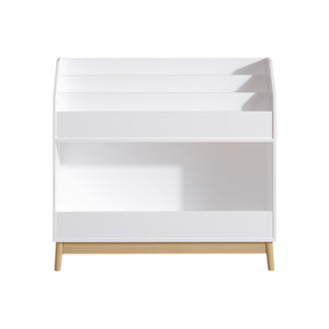English Elm Toddler White Book Display Shelf with 3-Tier Face-Out Display and Large Bottom Bin, Modern MDF Organizer W808P350170