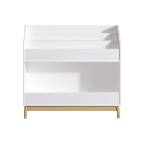 English Elm Toddler White Book Display Shelf with 3-Tier Face-Out Display and Large Bottom Bin, Modern MDF Organizer W808P350170