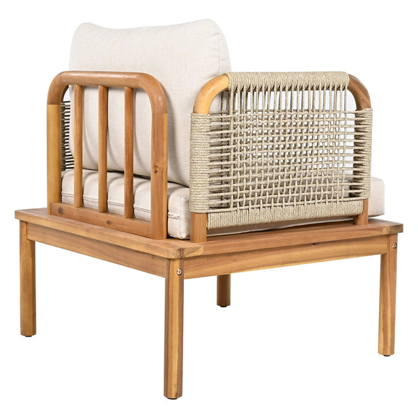 English Elm Christopher Knight Home® - Outdoor Acacia Wood Club Chair With Handwoven Rope, Water-Repellent Cushions For Ultimate Comfort N757P242994B