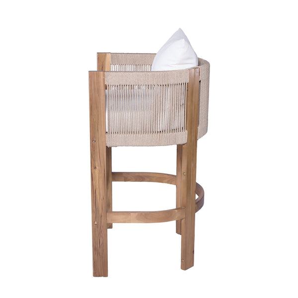 English Elm Christopher Knight Home® - Matera Teak & Beige Barstool Set of 2 – Acacia Wood, Rope Cording, Wraparound Back for Outdoor/Indoor seating N775P255942T