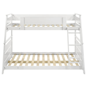 English Elm Reeder Walnut Finish Twin Over Full Bunk Bed Solid Wood Frame for Kids Shared Rooms B062S01558