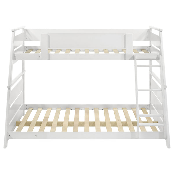 English Elm Reeder Walnut Finish Twin Over Full Bunk Bed Solid Wood Frame for Kids Shared Rooms B062S01558