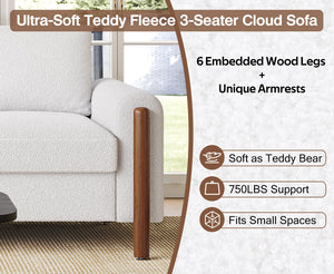 English Elm Christopher Knight Home® - 83.86" 3-Seater Sofa in Teddy Velvet with Curved Armrests & Solid Wood Legs, Plush Durable Comfort Cream White N765P331021W