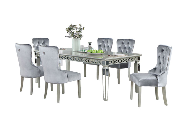 English Elm Glam 7Pc Silver & Dark Gray Dining Set With Expandable Table & Wingback Chairs For Elegant Spaces B2741S00065