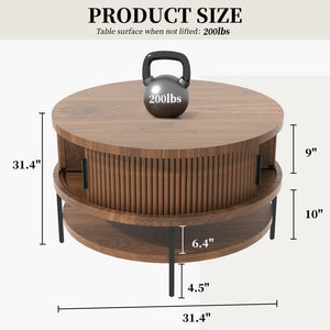 English Elm Flip-top Round Storage Coffee Table Farmhouse Wood Grain Steel Frame Living Room T2398P411961