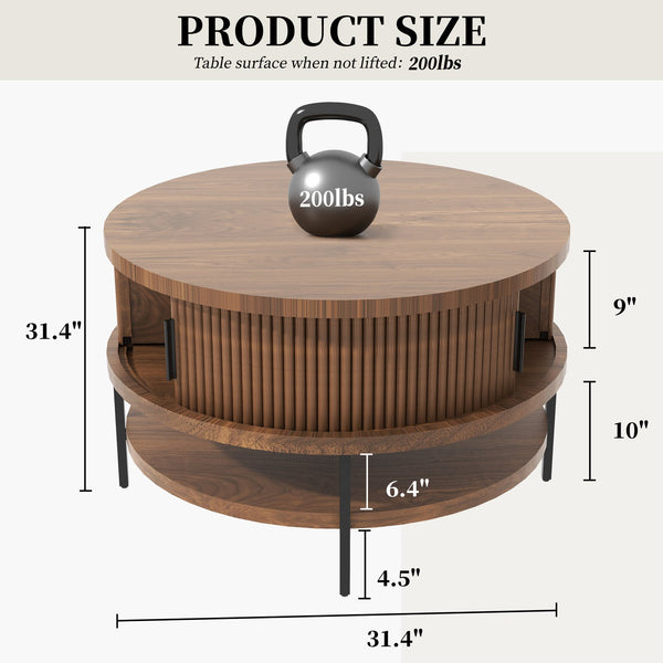 English Elm Flip-top Round Storage Coffee Table Farmhouse Wood Grain Steel Frame Living Room T2398P411961