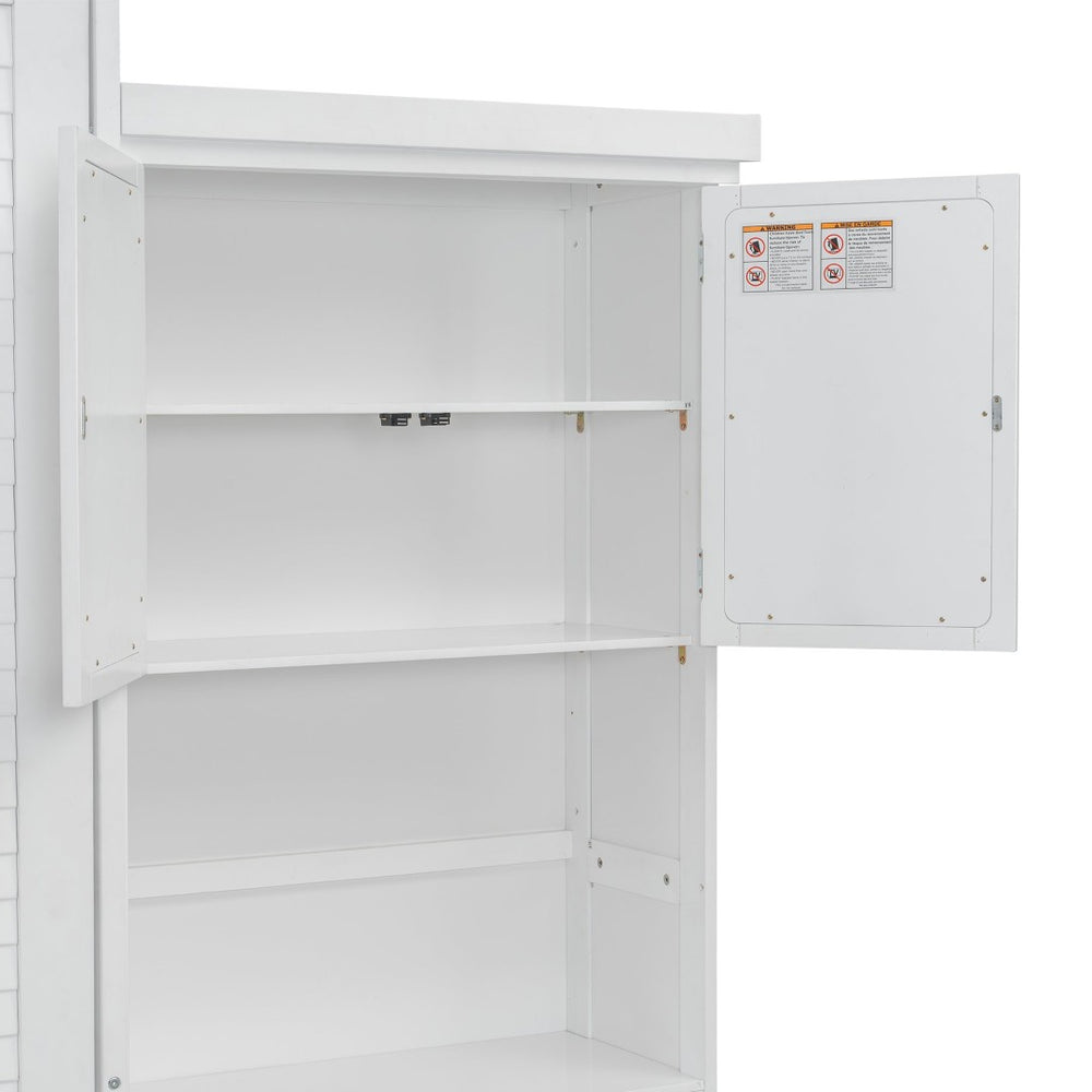 English Elm Queen Size Murphy Bed With Stylish Louvered Design, Multi-Storage Shelves, And Elegant White Finish N7090004018K-GIGA