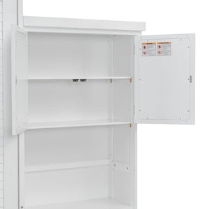 English Elm Queen Size Murphy Bed With Stylish Louvered Design, Multi-Storage Shelves, And Elegant White Finish N7090004018K-GIGA
