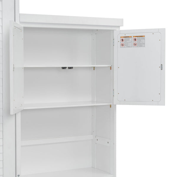 English Elm Queen Size Murphy Bed With Stylish Louvered Design, Multi-Storage Shelves, And Elegant White Finish N7090004018K-GIGA