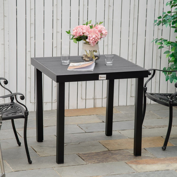 English Elm Outsunny Outdoor Dining Table For 4 - Compact Square, Weather-Resistant Woodgrain Top & Aluminum Frame W2225P174359-GIGA