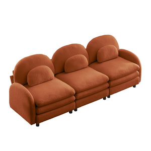 English Elm Teddy Fleece Modular Cloud Sofa Sculptural Curved Three Seat Living Room Couch Orange W5656S00095