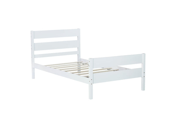 English Elm Twin Minimalist Rubberwood Bed with Headboard & Footboard, Space-Saving Underbed Storage, Durable Slatted Frame White W504P262990