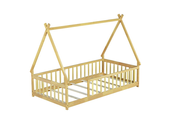 English Elm Twin Tent-Shaped Floor Bed With Guardrails – Cozy Teepee Design For Safe, Imaginative Sleep Space W504P345777-GIGA