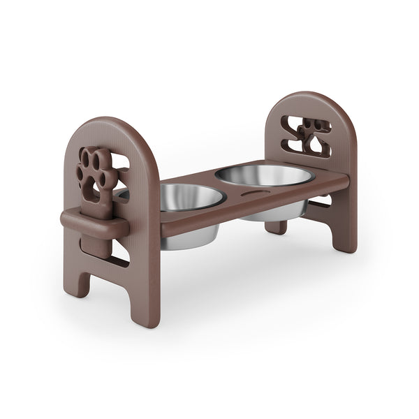 English Elm Beige Collapsible Pet Feeder with Adjustable Height Recycled Poly Lumber Outdoor Ready Brown B195P214986