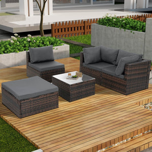English Elm Patio 5-Piece Pe Wicker Furniture Set With Tempered Glass Table - Durable, Stylish, And Weather-Resistant! W1703S00023-GIGA