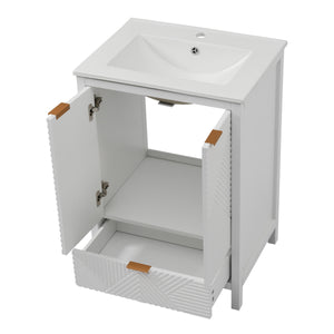 English Elm Christopher Knight Home® - 24 24-Inch Bathroom Vanity with Ceramic Sink, Textured Panels, Soft-Close Drawer & Large Storage White N817P339017K