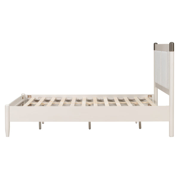 English Elm Solid Pine Queen Bed Industrial Upholstered Headboard with Iron Handles 500 Lb Frame Grey,Light Grey N770PQ361408E