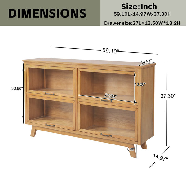 English Elm Modern Four Door Glass Front Display Cabinet Solid Wood Mid-century Living Room N758P412506N