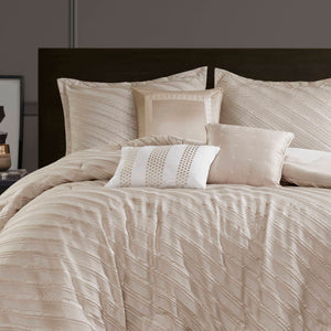 English Elm 7 Plush Queen Comforter Set with Jacquard Texture, Bedskirt & Decorative Pillows for Cozy Elegance Beige 17.91 L x 13.98 W x 10.04 H B035P319209