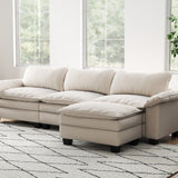 English Elm Living Room Furniture Luxury Sectional Sofa Couch With Ottoman Soft Velvet Upholstered Sofa Beige