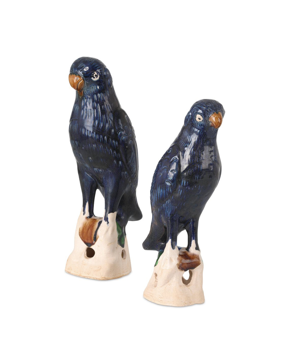 Currey & Company Tang Dynasty Parrots Set Of 2 - Antique Blue Terracotta Incense Holders With Crackle Glaze Finish Blue Terracotta 1200-0993-currey-company