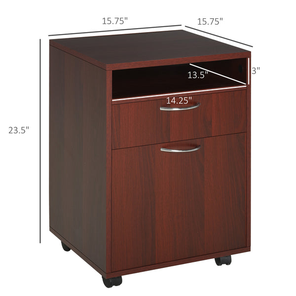 English Elm Mobile Rolling Under Desk Cabinet with Open Shelf Drawer and Locking Wheels for Office T3971P384631