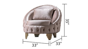 English Elm Vanessa Taupe Button Tufted Velvet Accent Chair with Gold Legs, Coil Spring Seat & Accent Pillow 698781276105
