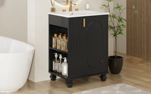 English Elm Christopher Knight Home® - 24" Retro Bathroom Vanity with Ceramic Sink, Solid Wood Frame, Soft-Close Door, Ample Storage Black N759P293645B