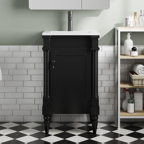 English Elm 18-Inch Modern Bathroom Vanity with Sink Compact Retro Design Durable MDF & Solid Wood Legs Storage-Friendly Black N710P257401B