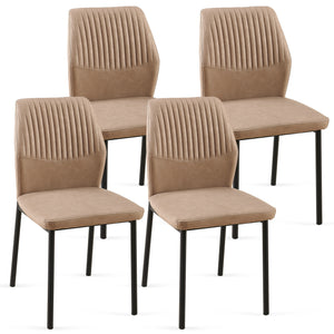 English Elm Beige Pu Leather Dining Chairs Set Of 4 Faux Leather Dining Chairs Living Room Chair Modern Kitchen Armless Side Chair With Metal Legs(Set Of 4)