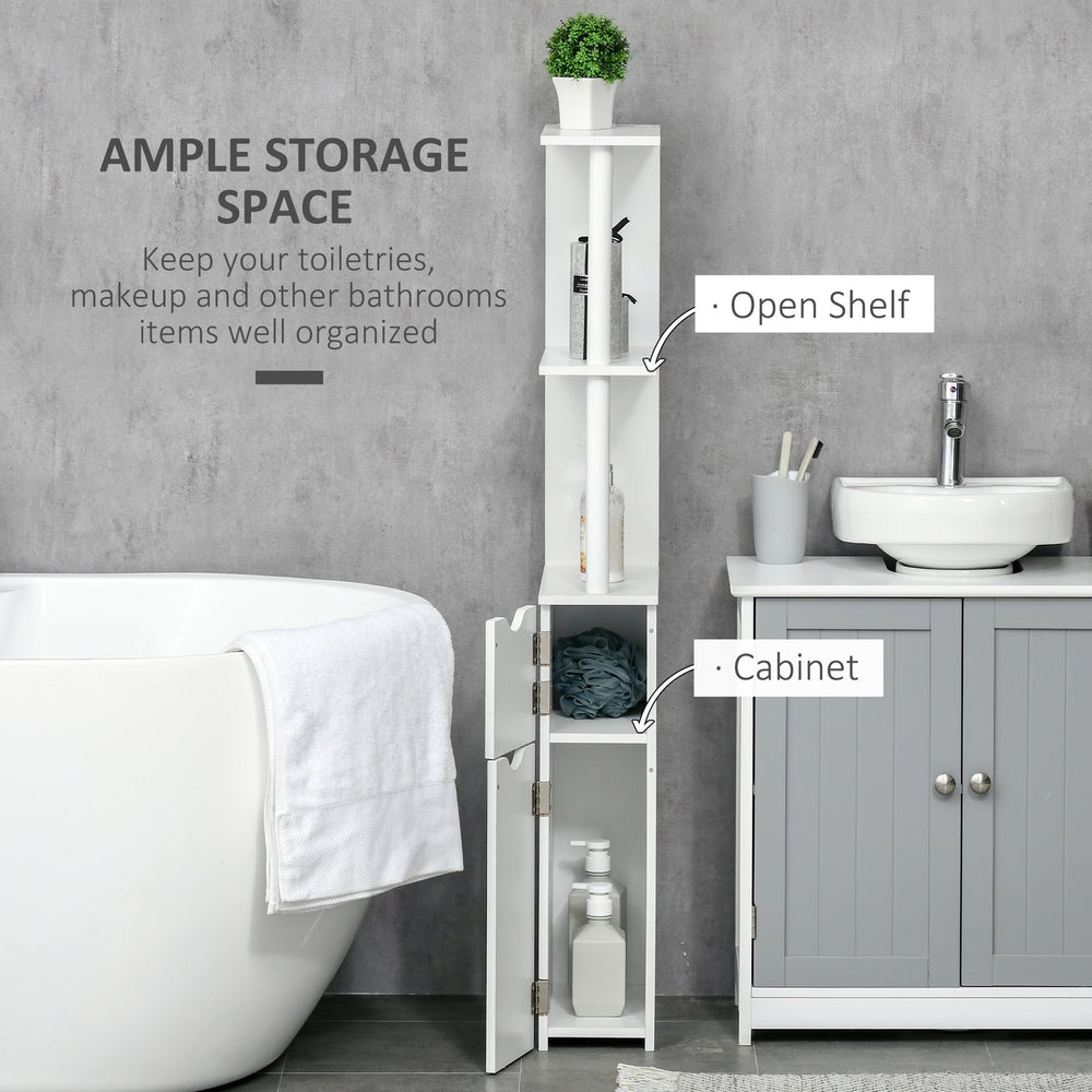 English Elm kleankin Slim Bathroom Storage Cabinet - Tall Freestanding Linen Tower with 2 Open Shelves & 2 Doors, White W2225P173966