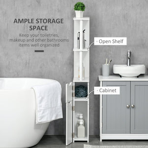 English Elm kleankin Slim Bathroom Storage Cabinet - Tall Freestanding Linen Tower with 2 Open Shelves & 2 Doors, White W2225P173966
