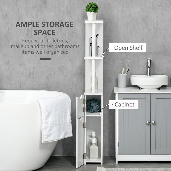 English Elm kleankin Slim Bathroom Storage Cabinet - Tall Freestanding Linen Tower with 2 Open Shelves & 2 Doors, White W2225P173966