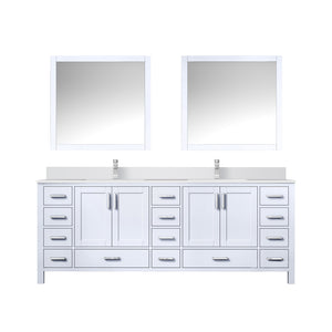 English Elm White Double Bath Vanity 84" W x 22" D with Scratch-Resistant Cultured Marble Top, Chrome Faucet & 34" Mirror B2731S01113