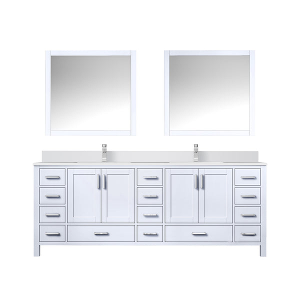 English Elm White Double Bath Vanity 84" W x 22" D with Scratch-Resistant Cultured Marble Top, Chrome Faucet & 34" Mirror B2731S01113