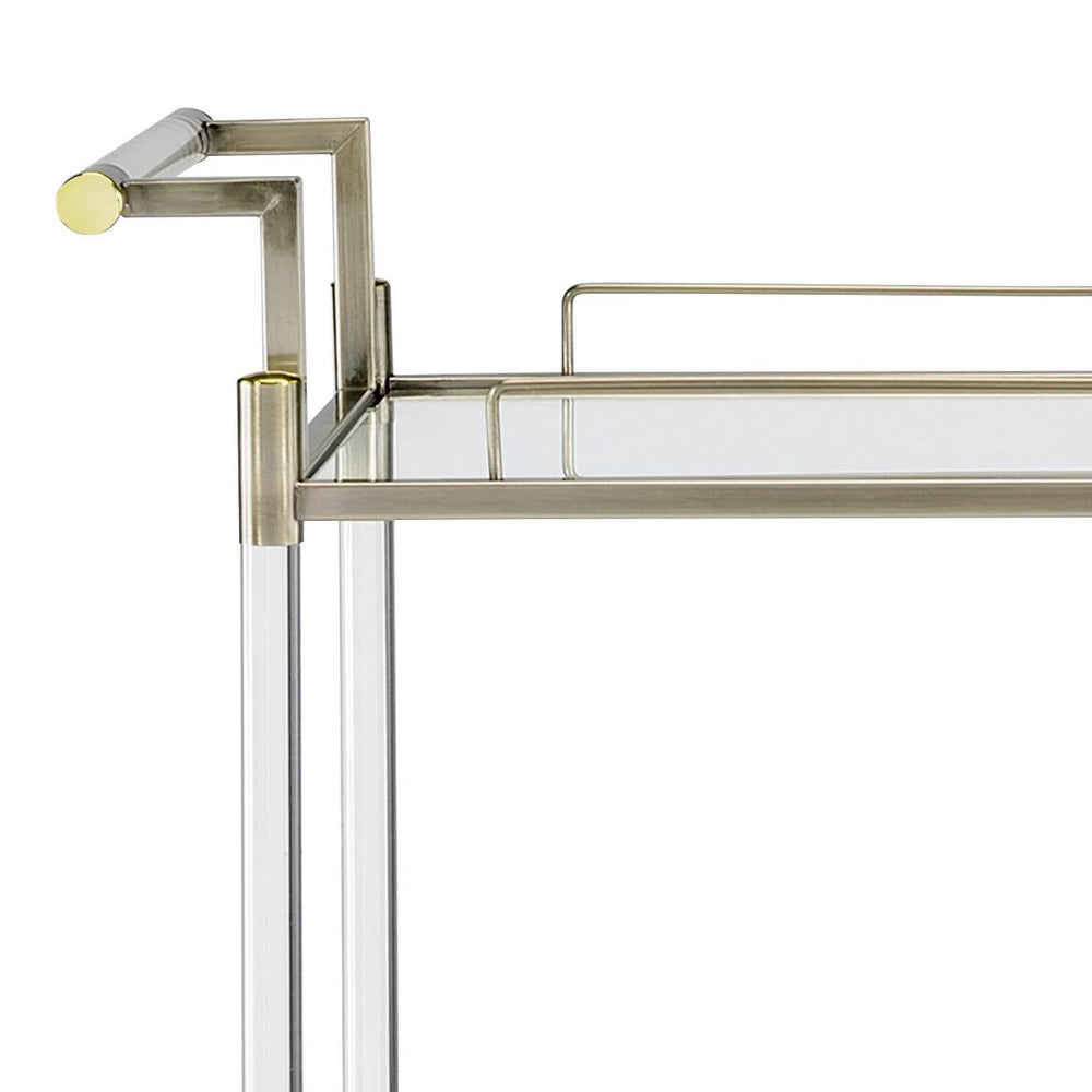 English Elm Cirro Antique Brass & Mirror Serving Cart with Tempered Glass Shelves, Wine Holder, Casters Elegance B2726P255331