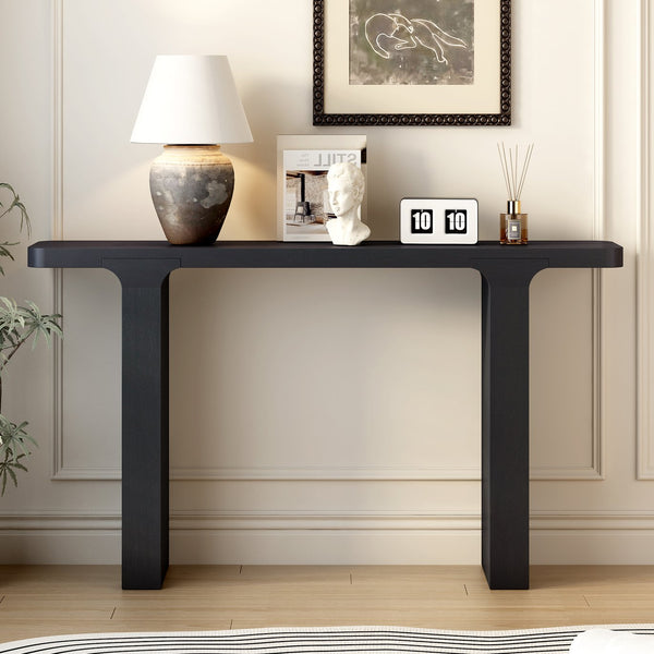 English Elm U_style Farmhouse Console Table Acacia Veneer Top Solid Wood Legs Entryway Foyer N711P207657B