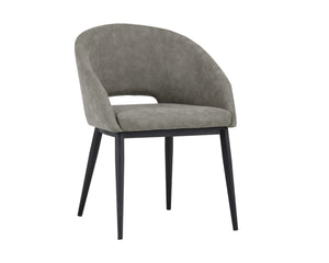 Sunpan THATCHER DINING ARMCHAIR - Stylish Faux Leather & Steel Frame for Modern Industrial Elegance Grey 102743