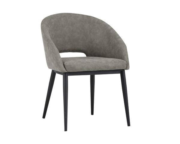 Sunpan THATCHER DINING ARMCHAIR - Stylish Faux Leather & Steel Frame for Modern Industrial Elegance Grey 102743