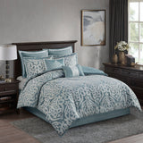 Madison Park Odette Traditional 8 Piece Jacquard Comforter Set MP10-8081 Aqua/Silver