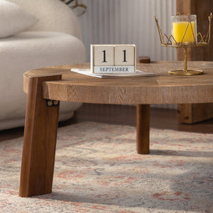 English Elm 36.61" Round Solid Wood Herringbone Coffee Table Tapered Legs Rustic Living Room W3158P453163