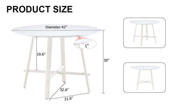 English Elm A modern minimalist circular dining table 42" white patterned MDF top, metal legs, seats 4-6, easy assemble W1151P152778