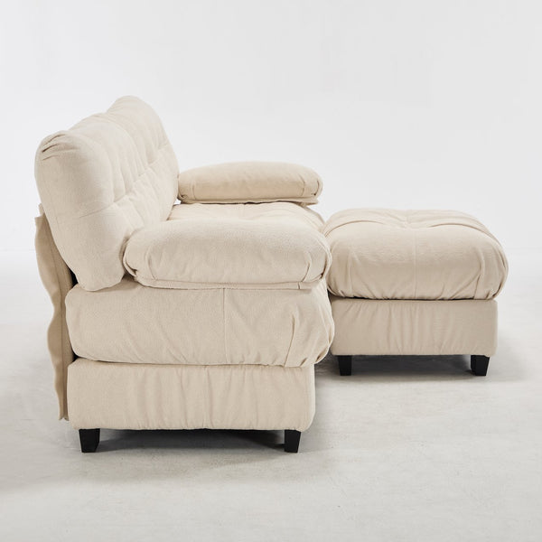 English Elm Modular Cloud Sectional with Ottoman Deep Seat Flannelette Sofa for Living Room Beige W2120S00025