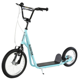 English Elm Aosom Youth Kick Scooter Steel Frame Adjustable Handlebar Inflatable Tires Dual Brake Blue W2225P217070